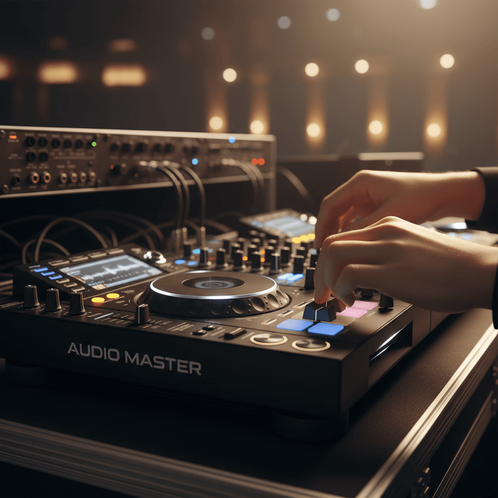Detail-Aufnahme: DJ-Hände beim Mixing